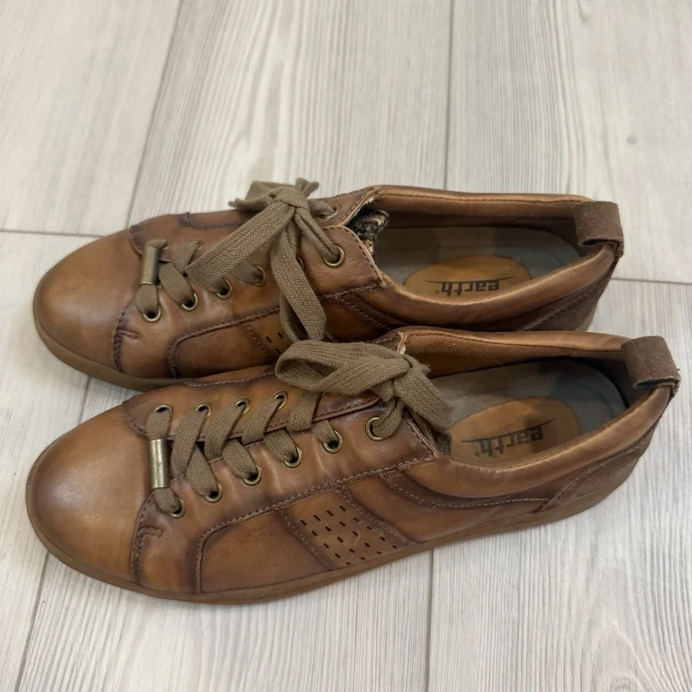 Earth Zag Soft Leather Womens Brown Lace Up Lifestyle Sneakers 11M